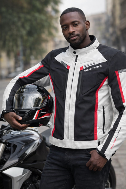 Veste de Moto Imperméable et Coupe-Vent Ghost Rider Blanche