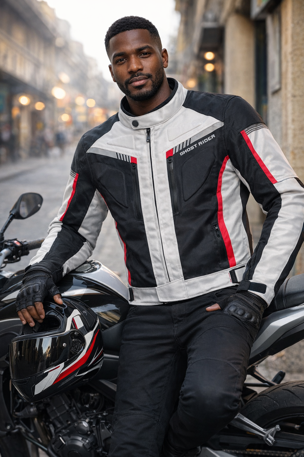 Veste de Moto Imperméable et Coupe-Vent Ghost Rider Blanche