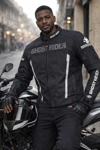 Veste de Moto Imperméable et Coupe-Vent Ghost Rider Noir-argenté