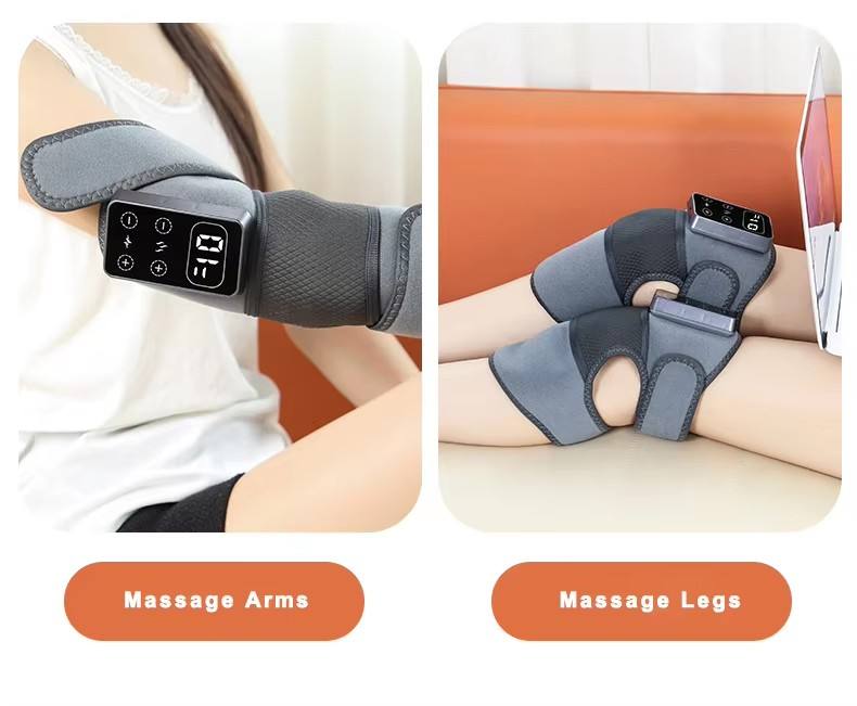 Appareil de massage pour genoux et coude Intelligent 3-en-1 à Impulsions Électroniques, Chauffant et Vibrant