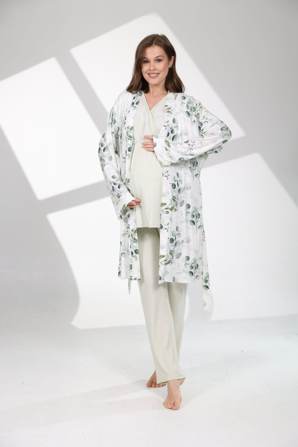 Pyjamas de maternité 3pcs Vert fleuri