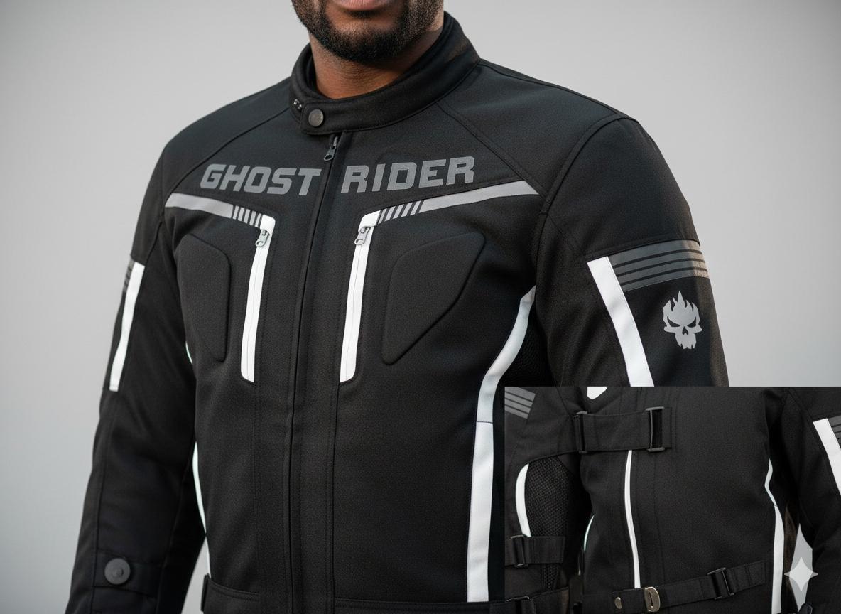 Veste de Moto Imperméable et Coupe-Vent Ghost Rider Noir-argenté